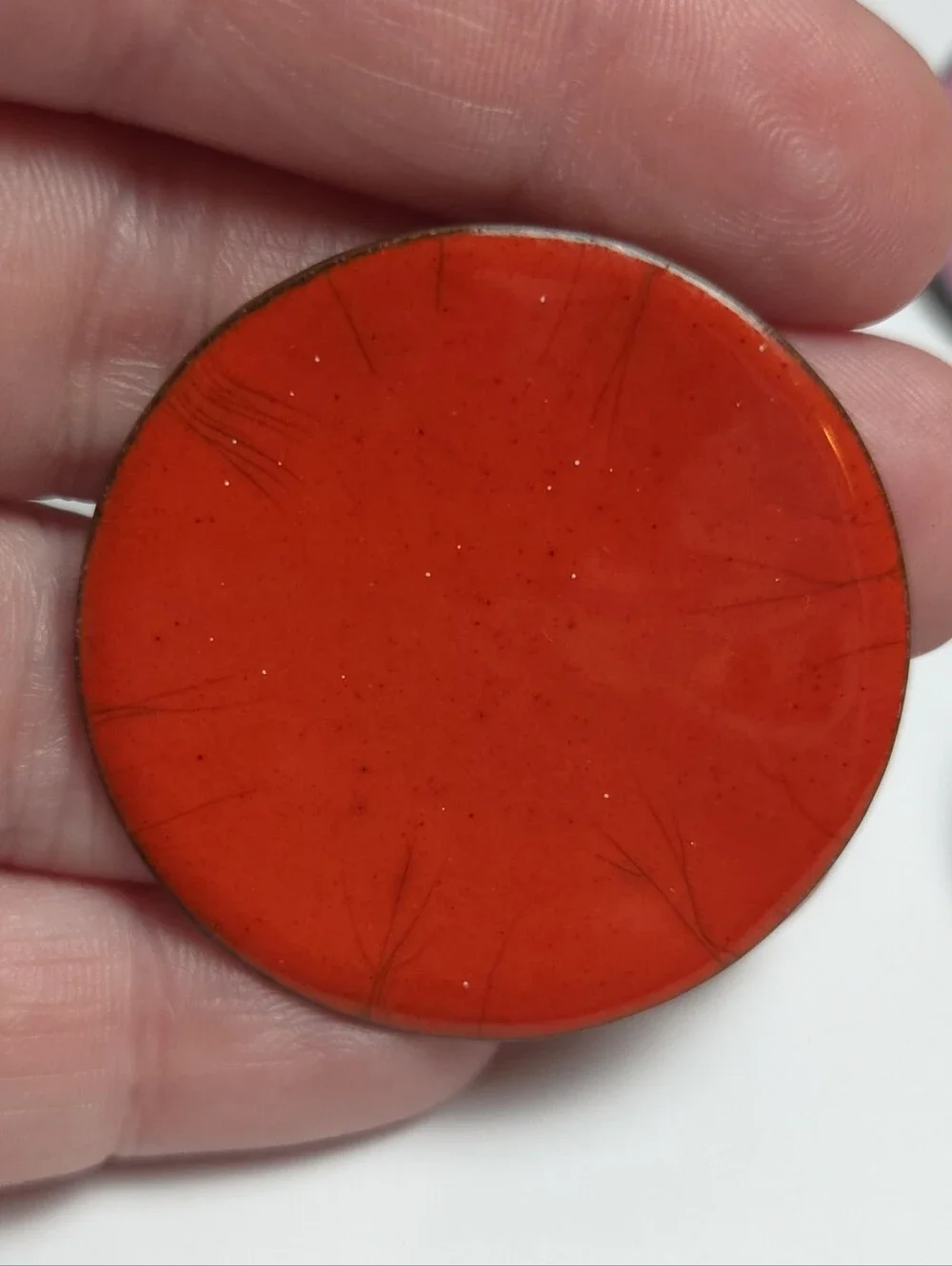 4 Vintage Handmade Brooches Red Pink & Paint Swirl Enamel om Copper 1 Ceramic